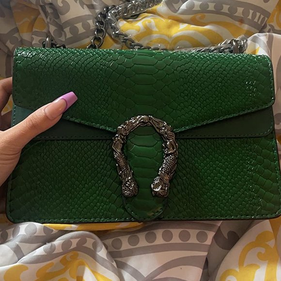Neiman Marcus Green Croc-Embossed Horsebit Luxury Crossbody bag - Picture 1 of 4